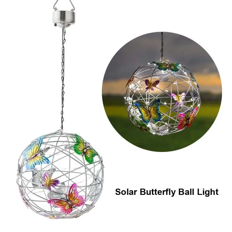 

Подвесной светильник-бабочка на солнечной батарее, водонепроницаемый сетчатый Orb круглый шар, светильник и уличный декоративный ночсветил...