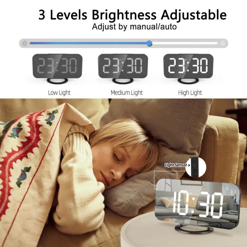 

Snozze Clock Creative Auto-adjust Brightness Heavy Sleepers Usb Charging New Multifunctional Electronic Clock Led Mirror Clock