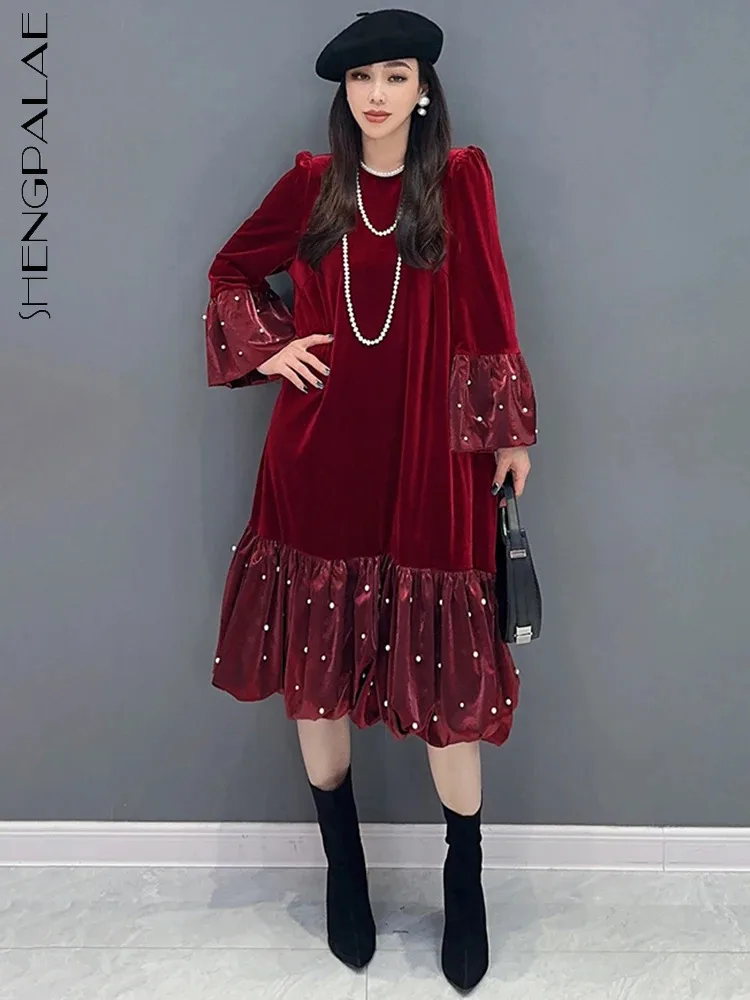 Женское бархатное платье в горошек SHENGPALAE весеннее элегантное лоскутное