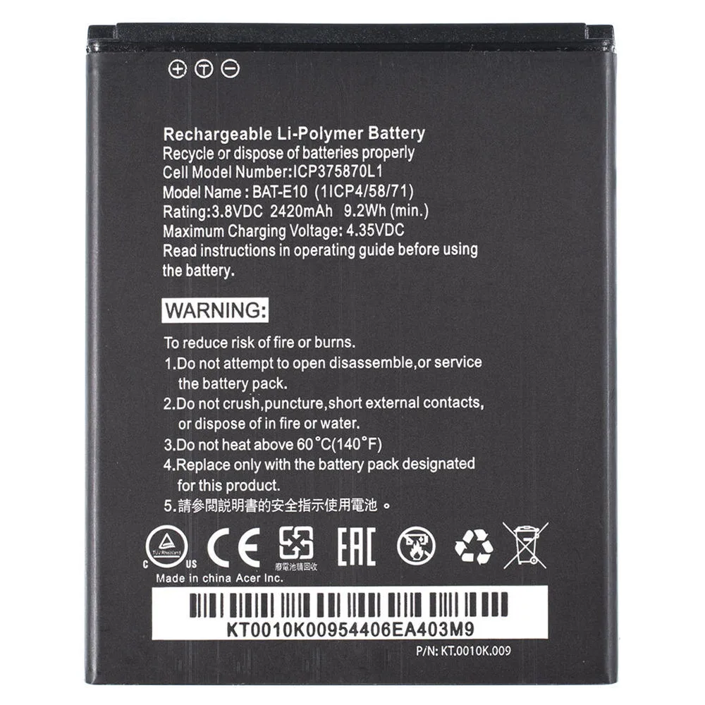 Аккумулятор для Acer Liquid Z530 / BAT-E10 Z530S 1ICP4/58/71 KT.0010K.009 |