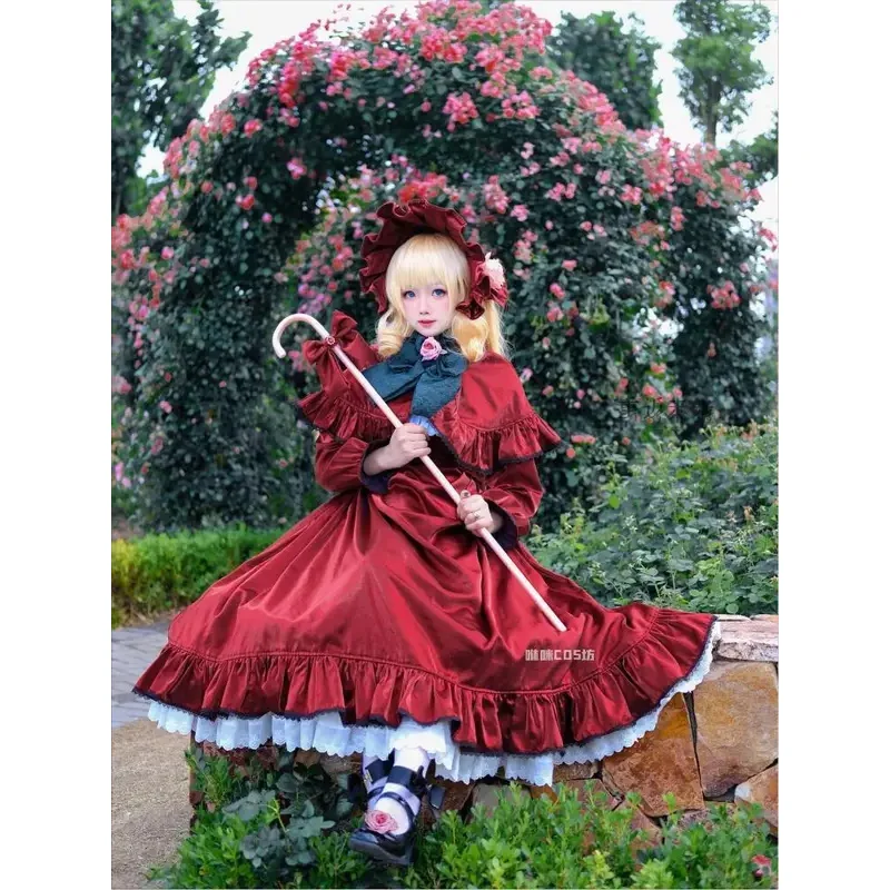 Фото XT8Reiner Rubin Shinku Костюм Аниме Rozen Maiden Женское Милое Красное Платье Чистый Рубин Косплей Лолита Шляпа Парик Хэллоуин SXT6@! №5