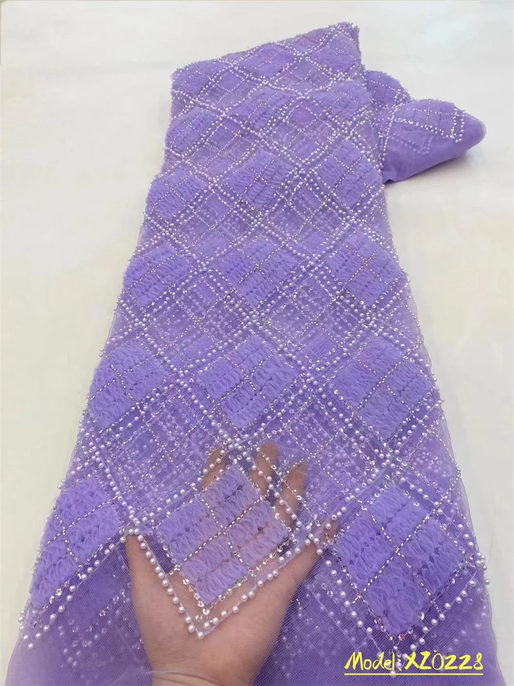 

3D Цветочная фиолетовая французская кружевная ткань 2023, Высококачественная Кружевная Сетка, африканская кружевная ткань с блестками, кружевная ткань для свадебного пришивания