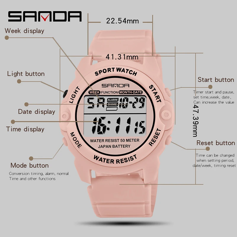 SANDA Outdoor Sports Women Electronic Watch 2023 New Multi Function Watches Alarm Clock Timer Luminous LED Digital Display Reloj enlarge