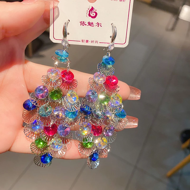 Новинка 2024 яркие висячие серьги с кристаллами для женщин модные корейские