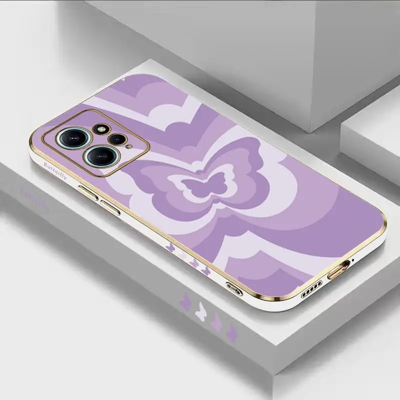 

Purple Gradient Butterfly Luxury Plating Phone Case For Xiaomi Redmi Note 11 Pro Plus 10 Pro 11 11S 12Pro Plus 12 9S 8 Pro Cover