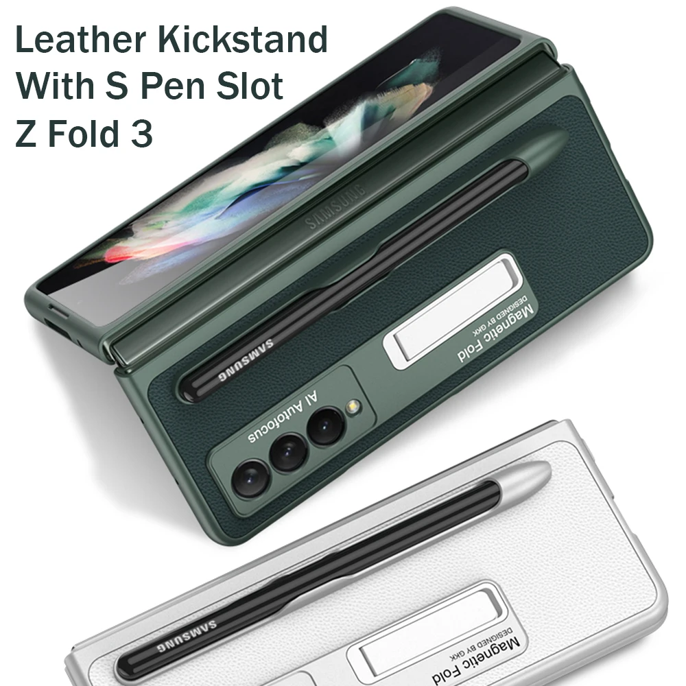 

Leather Pen Slot Case For Samsung Galaxy Z Fold 3 5G Phone Case With S Pen Holder Stand Full Protection Flip Cover Z Fold 3