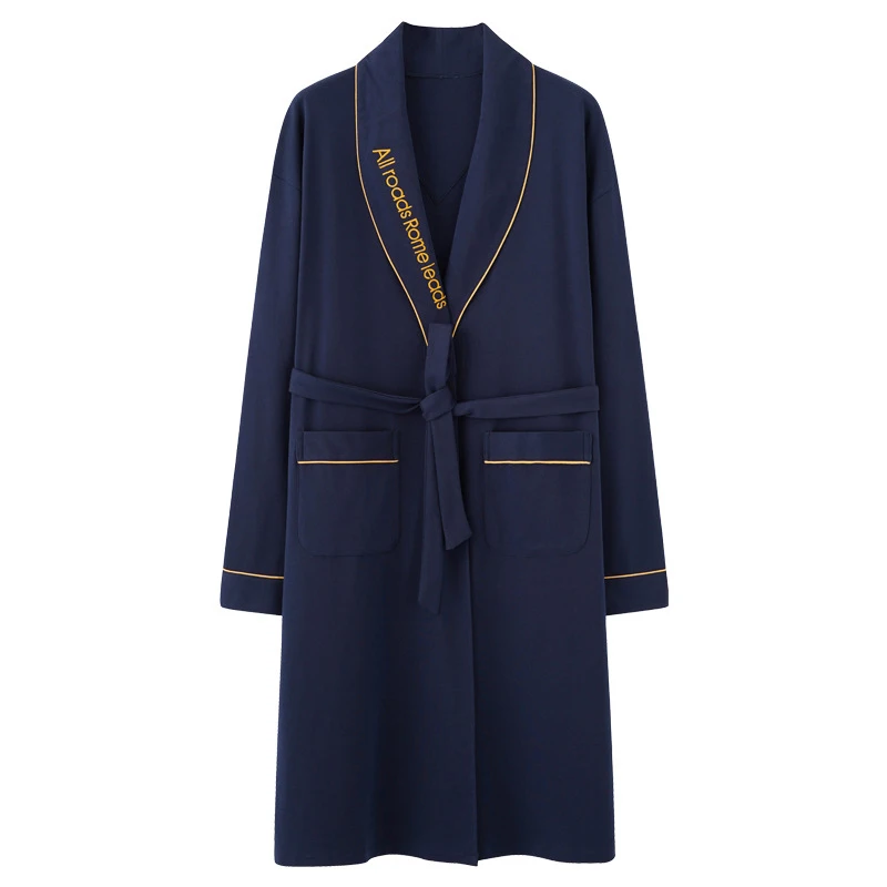 2022 Spring Autumn Bathrobe Men 100% Cotton Sleep Top Kimono Robesfor Male Plaid Robes Long Bath Robe Bride Robe Dressing Gown