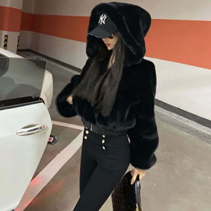 Mall Goth Black Fur Coat Overcoat Harajuku Streetwear Zip Up High Waist Women Coats Punk Chic High Streetwear Long Sleeve Tops