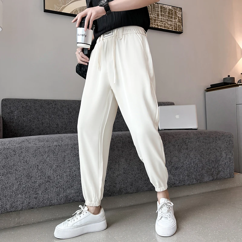 

Hot Sale Summer Ankle Length Loose Harem Pants Men Clothing 2022 Fashion Drape Ice Silk Casual Joggers Trousers Hip Hop Black