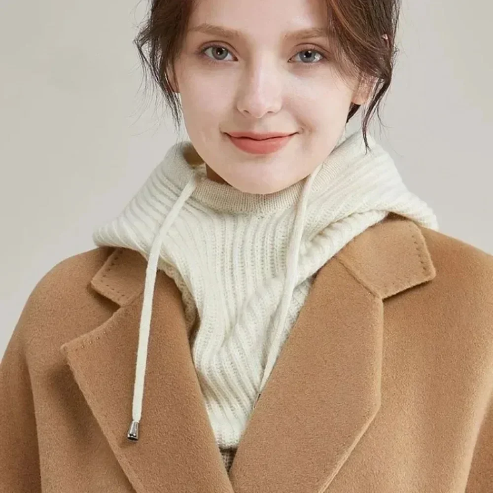 Вязаные шапки с капюшоном зимние шапки-балаклавы женские теплые в корейском