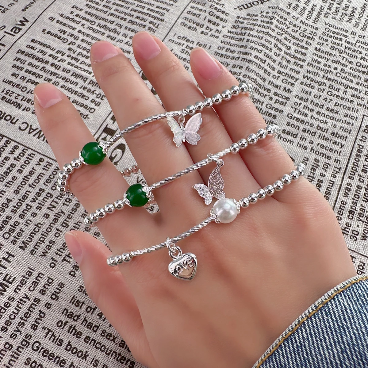 VENTFILLE браслет из стерлингового серебра 925 пробы с жемчугом и хризопразом для