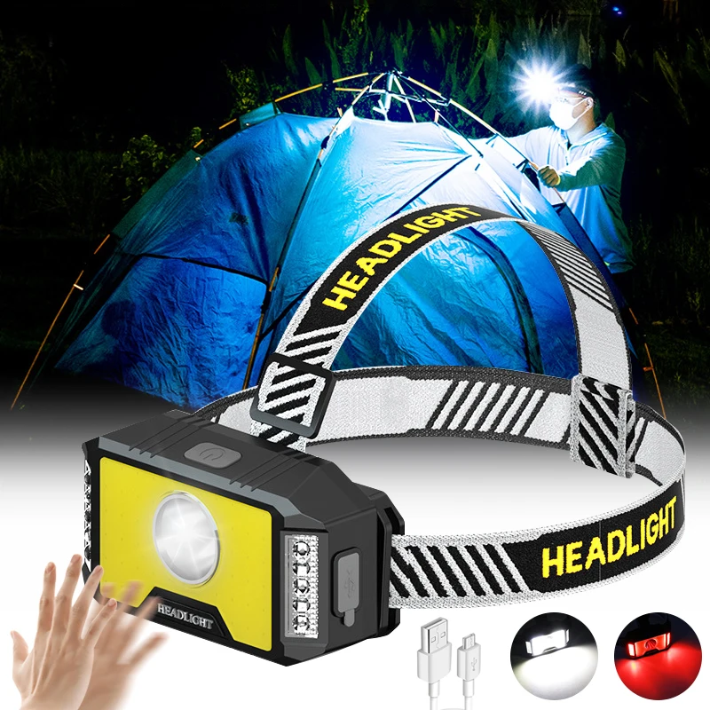 

COB индукционный налобный фонарь XPG, светодиодный фсветильник рь для кемпинга с датчиком, USB зарядка, ярсветильник фонарь для ночной рыбалки, ...