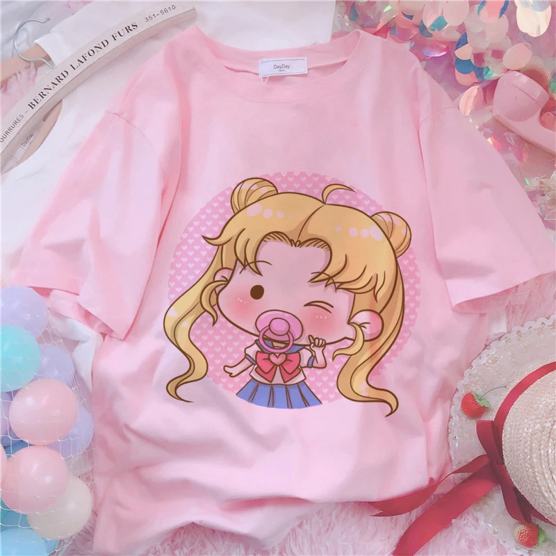 Футболка женская с графическим принтом в японском стиле аниме розовый топ