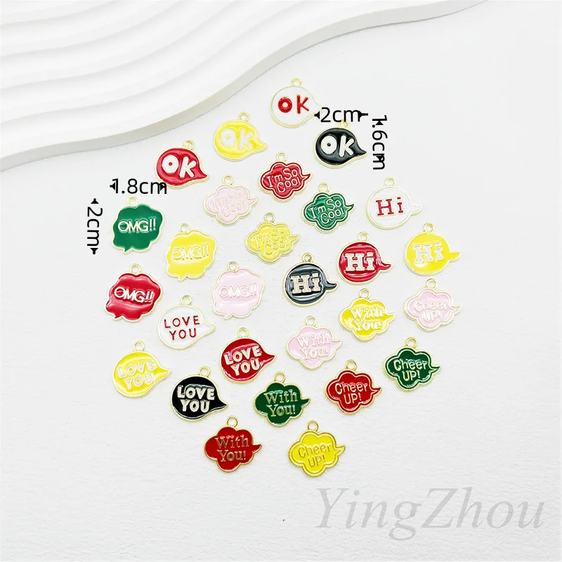 40pcs Simple Words Hi Ok  OMG Cool Drip Alloy Accessories For Earrings Necklaces Mobile Phone Chains Making DIY Handcrafted