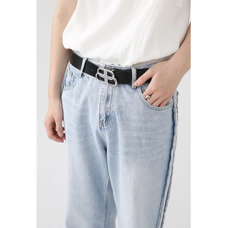 Men Clothing New Pattern Recreational Vintage Broad Leg Jeans Straight Cylinder Loose Sense of Design Burr Pants Autumn Female