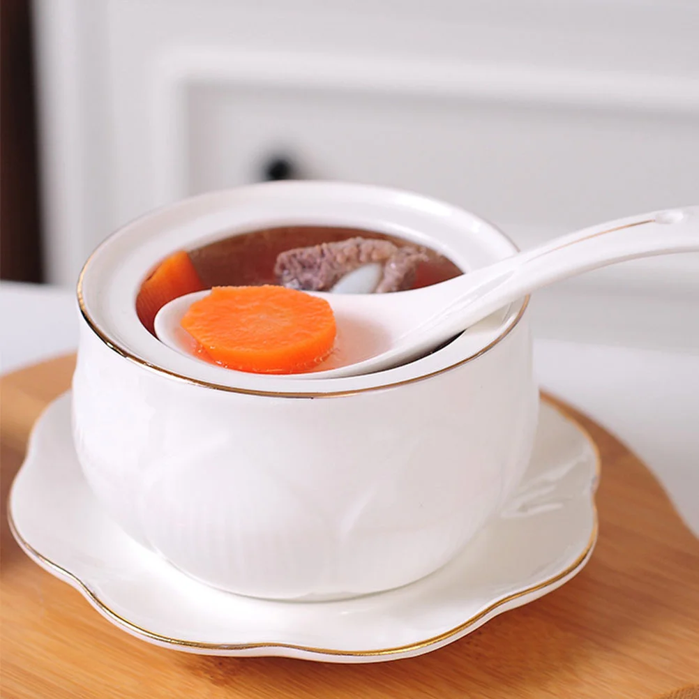 

Steaming Pot Ceramic Stewing Bowl Kitchen Tableware Lid Soup Bowls Lids Saucepan