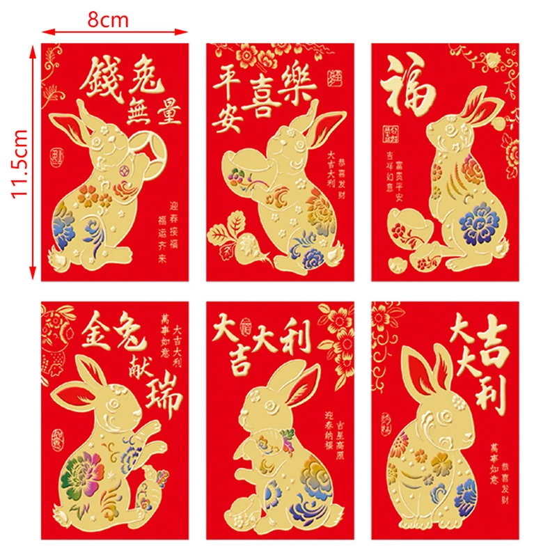 

6pcs Chinese New Year 2022 Red Envelopes Year Red Packet New Year Spring Festival Rabbit Money Pouch Hongbao Red Gift Envelope