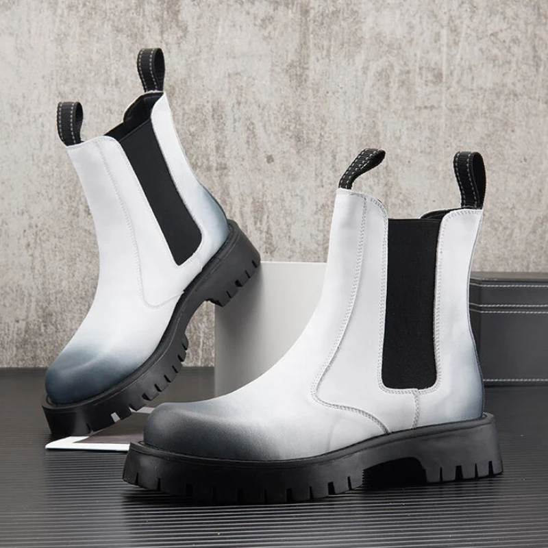 Белые мужские Ботинки Martin увеличивающие рост ботинки челси на толстой подошве