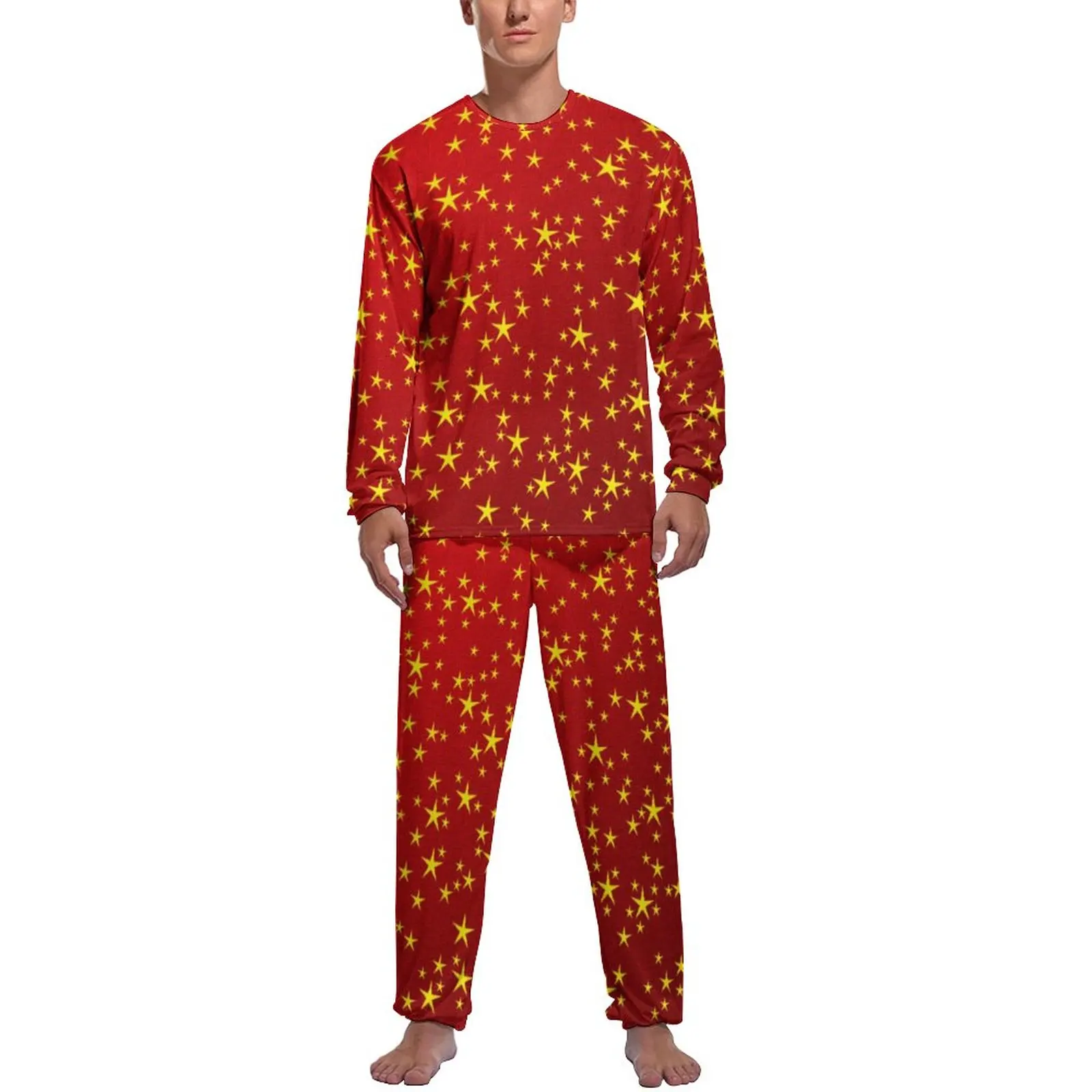 Elegant Stars Pajamas Long Sleeve Modern Retro Print 2 Pieces Casual Pajama Sets Autumn Men Custom Cute Sleepwear