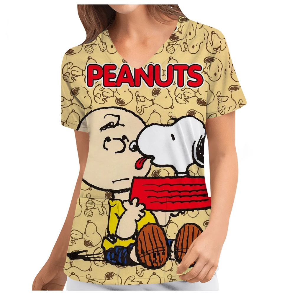 Скраб с принтом Снупи женские топы карманами для кормления коротким рукавом и