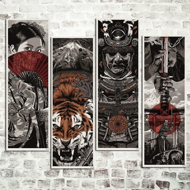 ВИНТАЖНЫЙ ПЛАКАТ, японское кимоно самурая, тигр, искусство, принты, стены, картины большого размера