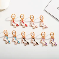 2022 fashion colorful enamel color alloy rainbow horse charm earrings womens cartoon pattern cute pendant hoop earrings jewelry