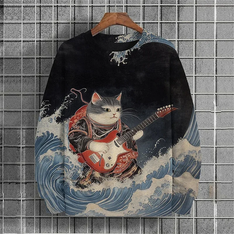 Фото Japanese Ukiyo-e Pattern Sweatshirts For Men Sea Wave Ramen 3D Printed Pullover Autumn Oversized O-Neck Hoodies Long Sleeves №5