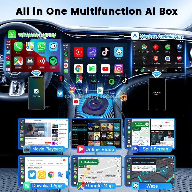 Carlinkit Android 13 3 в 1 Carplay 64 ГБ Ai Video Box Беспроводной автомобильный игровой адаптер Android Auto Dongle для Netflix Youtube (art.: 3920d498eb5ba) - 3920d498eb5ba
