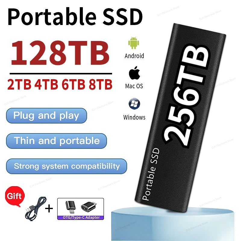 

Original High-speed External Hard Drive 256TB Portable SSD Device Type-C interface 2TB Solid State Disk for Computer/Smartphone