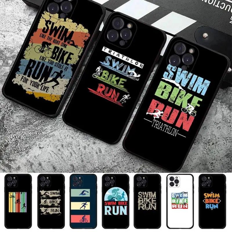 

Triathlon Swim Bike Run Phone Case For iPhone 14 11 12 13 Mini Pro XS Max Cover 6 7 8 Plus X XR SE 2020 Funda Shell