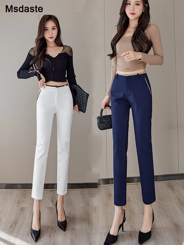 Брюки-карандаш для женщин повседневная рабочая одежда с высокой талией женские