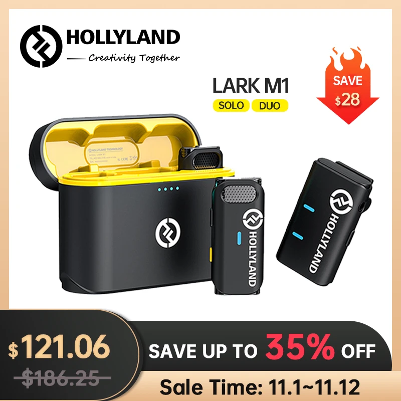 

Hollyland Lark M1 Official Wireless Lavalier Microphone with Charging Case 8h 650ft Range for Interview Vloging Live Streaming