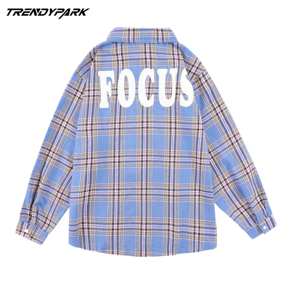 

Men's Long Sleeve Checked Shirts 2022 Autumn Streetwear Letters Print Shirt Harajuku Casual Hip Hop Loose Streetwear Fashion Top