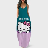 3d printed hello kitty long dress skinny women y2k elegant low cut sleeveless long dress 2022 summer fashion party club outfit