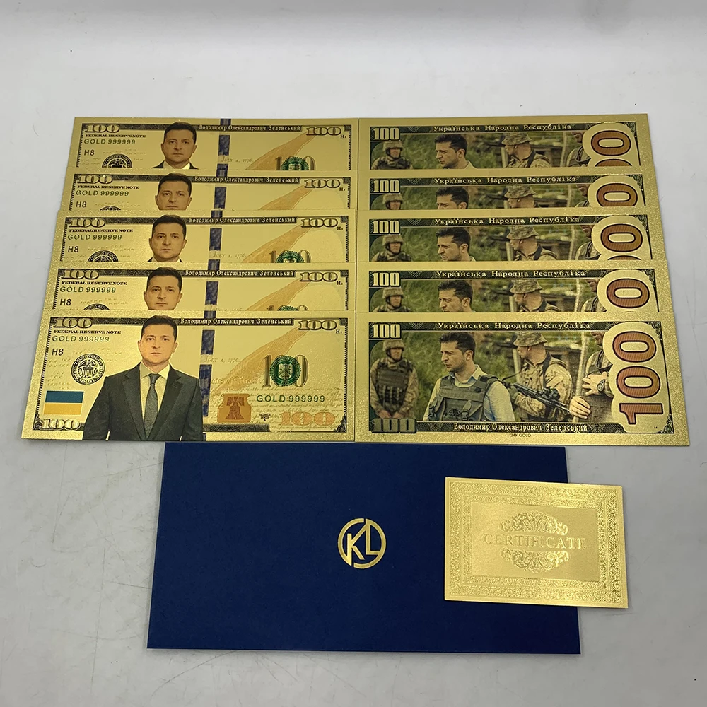 

Hot Zelensky Gold Plastic Commemorative card Set Ukrainian President Souvenir banknote Army medal Collectible Gifts