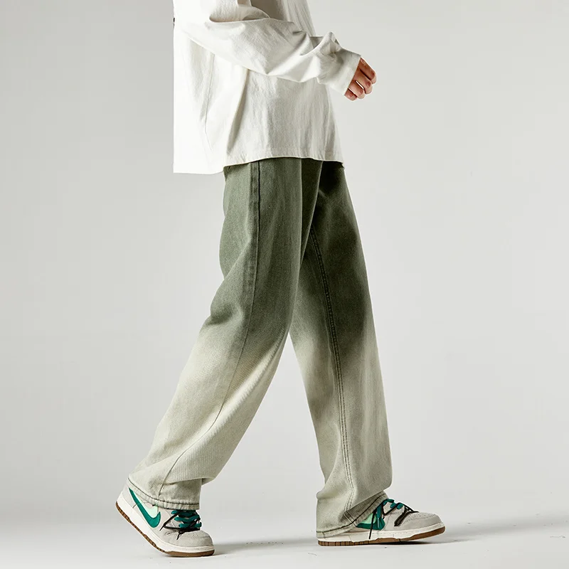 Blue Black Jeans Men Fashion Retro Gradient Straight Jeans Men Japanese Streetwear Hip-hop Loose Denim Pants Mens Trousers M-2XL