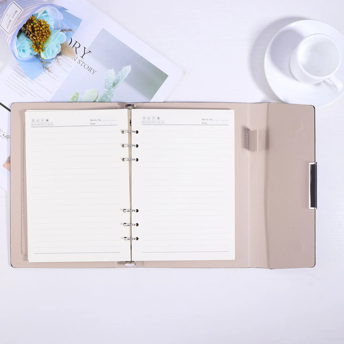 

A5 Business Notebook Office School Notepad Stationery Loose Leaf Notebook with Pen Holder (Black)