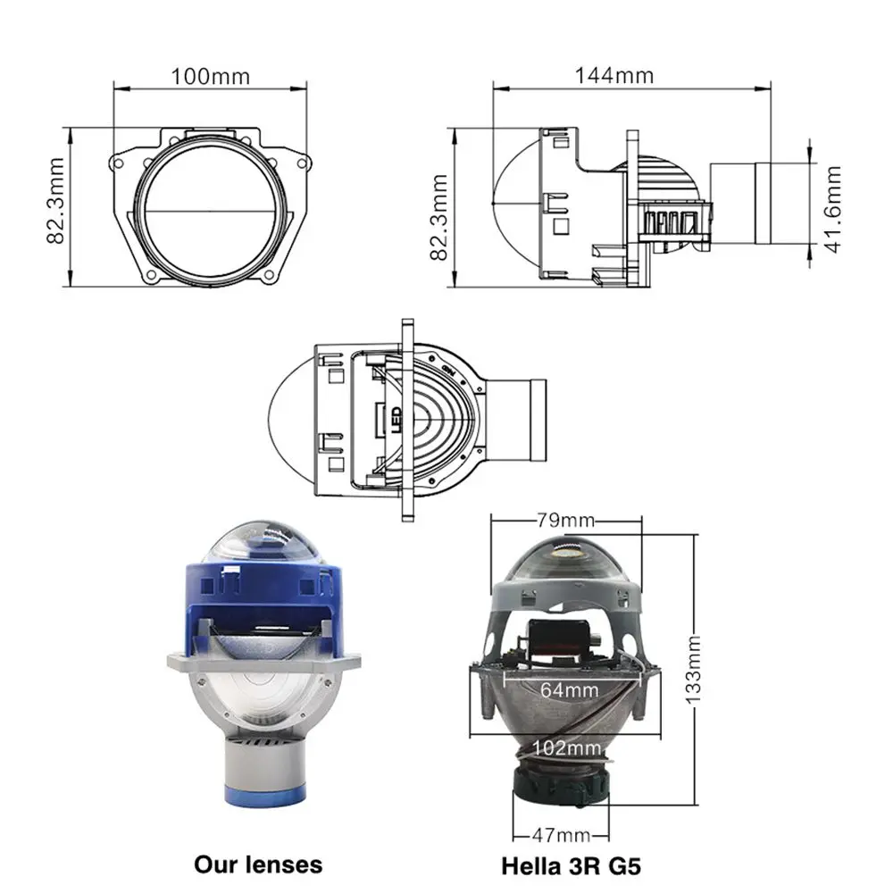Би-светодиодный объектив проектора 65W 7500LM Супер яркий биоптический ретрофит