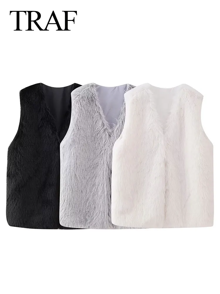 

Жилет женский однотонный плюшевый без рукавов, с разрезом на шее