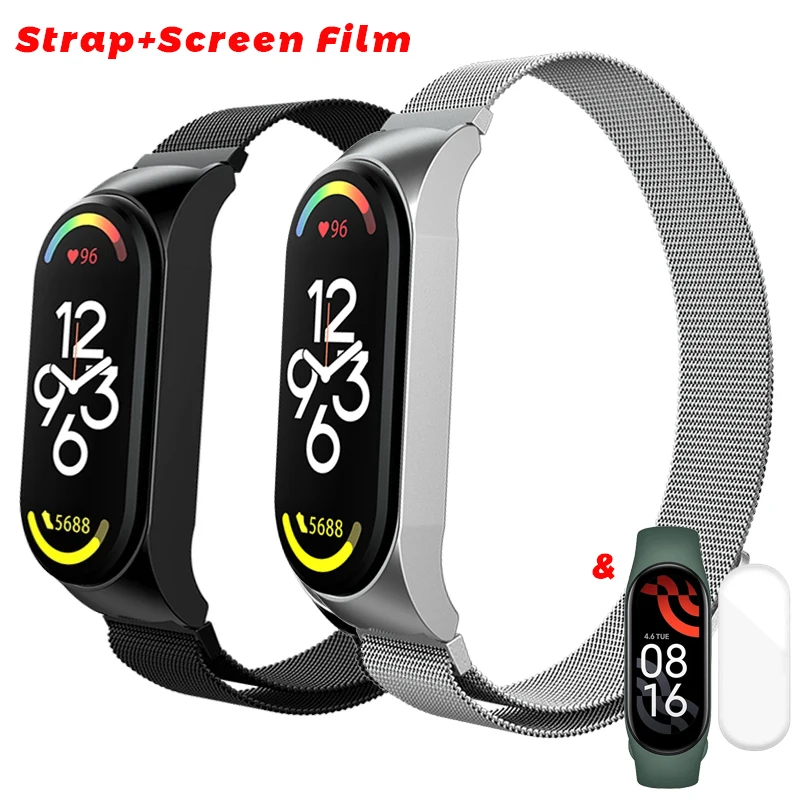 

2 Pack for Xiaomi Mi Band 7 Strap Metal Stainless Steel Bracelet for Mi Band 7/7NFC Wrist Band Screen Protector Accessorie