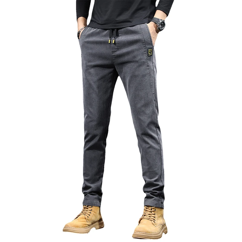 CUMUKKIYP Брюки мужские облегающие повседневные эластичные длинные штаны с прямыми