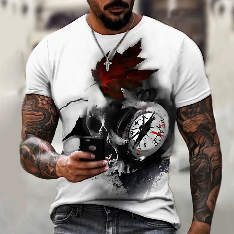 Мужские футболки с 3D принтом коллекция ужасов топы винтажные часы уличный компас