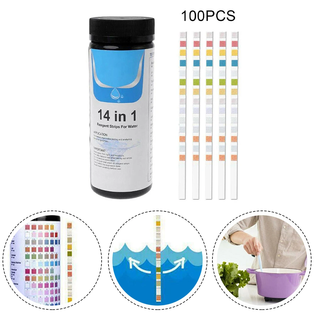

100Pcs Drinking Water Test Strips Professional Water Quality Test For Well Tap Water Hardness PH Nitrate Chlorine Hardness Test