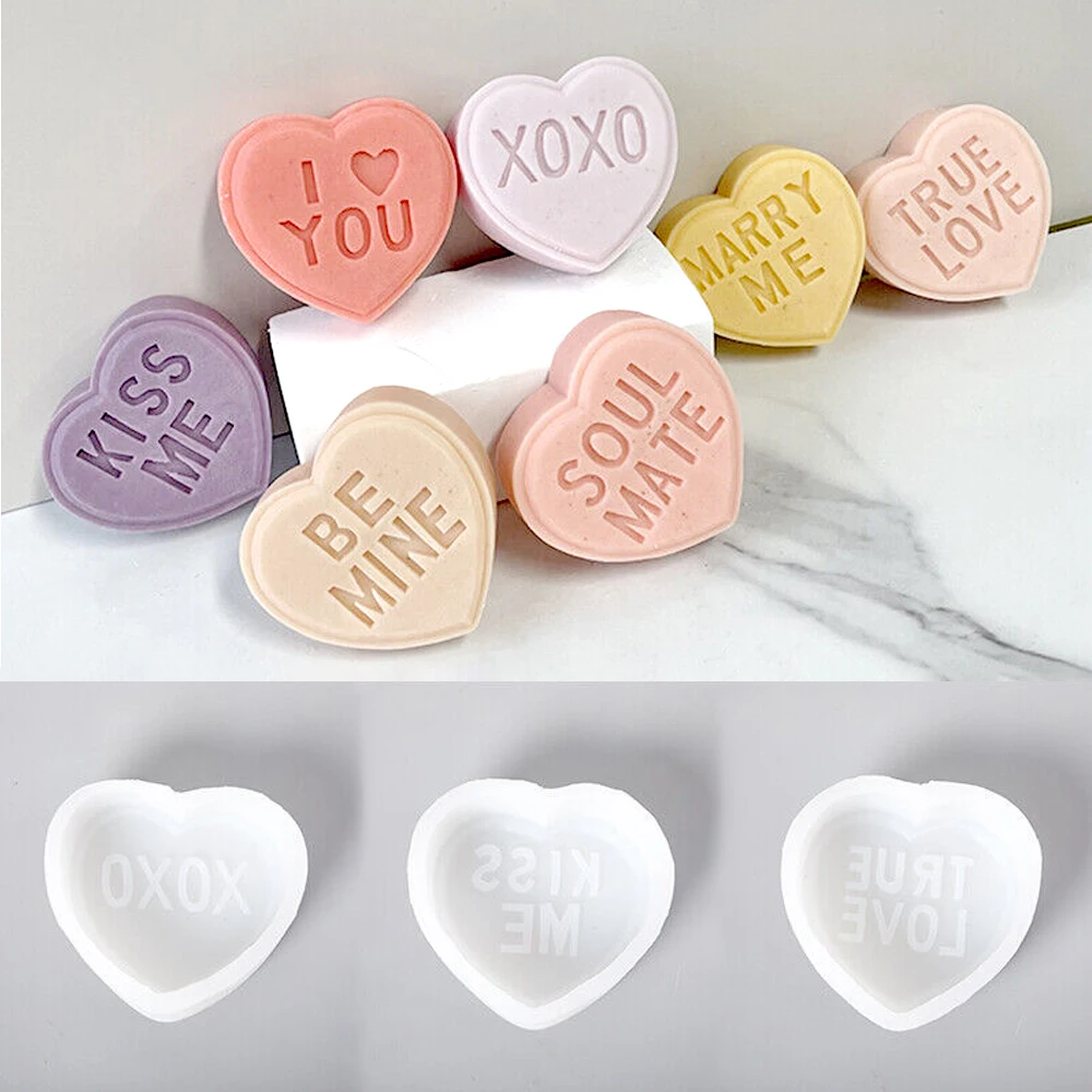 

Valentine's Day Love Ornament Silicone Candle Mold DIY Heart Letters Making Plaster Epoxy Resin Aromath Soap Molds Home Decor