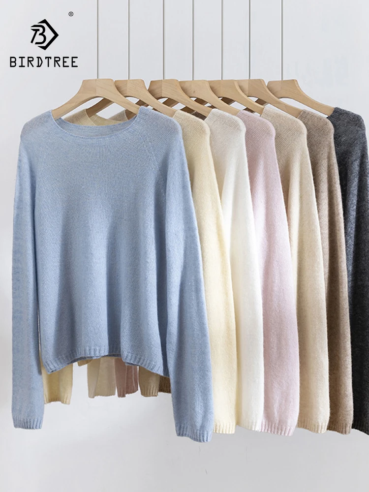 Элегантный свитер BirdTree из 53.9% шерсти и 5.5% кашемира Женский бесшовный тонкий