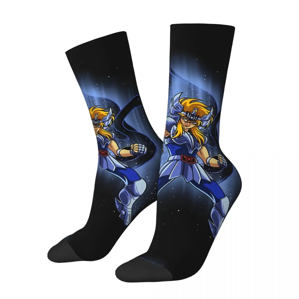 

Funny Crazy Sock for Men Hyoga Of Cignus Harajuku Saint Seiya Anime Quality Pattern Printed Crew Sock Novelty Gift