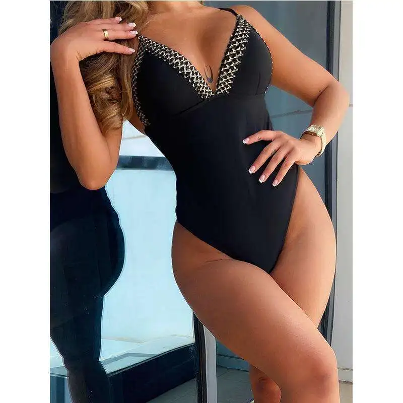 

Womens One Piece Bikini Solid Color Covering Belly Thin Swimsuit For Women