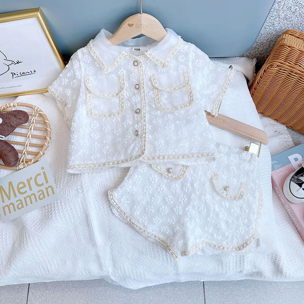 

Toddler Girls Clothing Sets 2022 New Summer Lace Flower Embroidery Girls Clothes Elegant Outfit Kids Children Suit 3-7Y Clothes