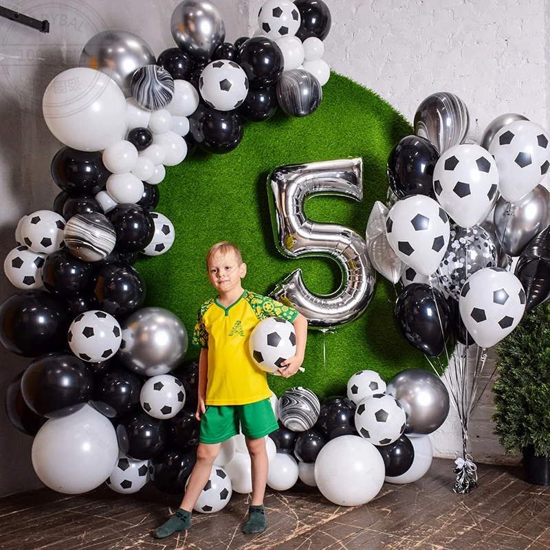 94 шт. черно-белый футбольный тематический шар Фотофон с серебряной фольгой номер