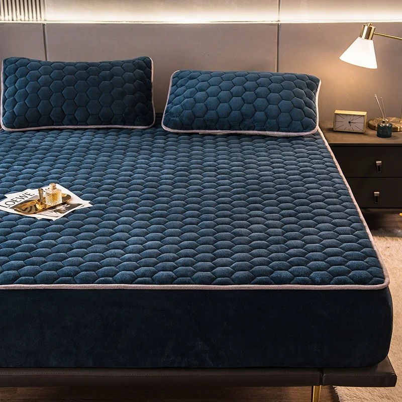 

Warm Fitted Bed Sheet Soft Velvet for Kids Adult Mattress Cover Winter Thick Elastic Bed Linen Solid Bed Sheets Bedspread Pad